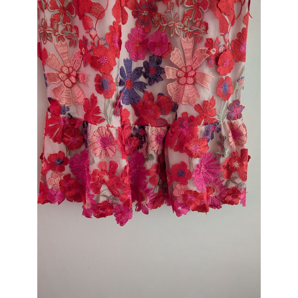 Women's Just Me Floral Embroidered Mini Dress Pink Red Size M - Picture 9 of 11